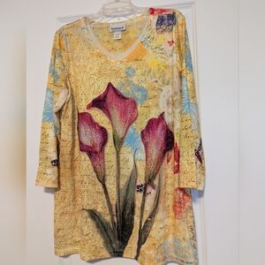 NWOT-Serengeti Yellow and Pink Floral Tunic-Never Worn